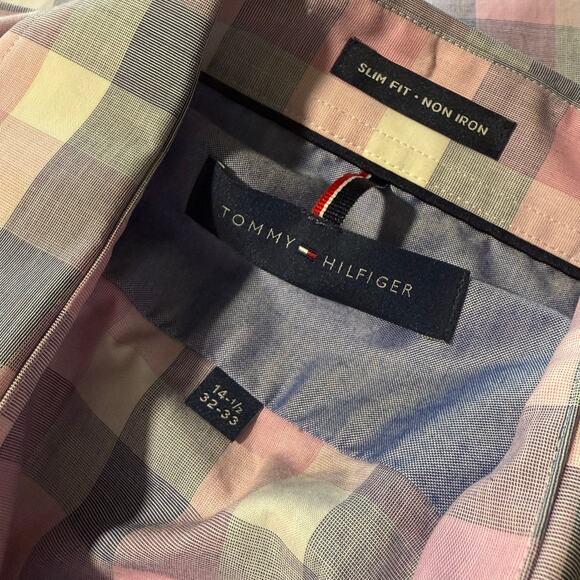 Tommy Hilfiger Slim Fit Non-Iron Pink Check Dress Shirt - 14 1/2 32-33 - Picture 4 of 5